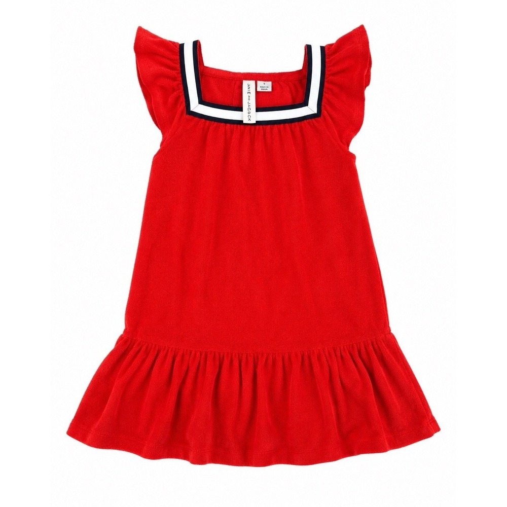 Janie and Jack Girls Dress Size 5 Red Terry Cloth Drop Waist Ruffle Swim Coverup